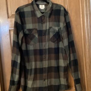 Vans Men's Casual Plaid Shirt - Green and Brown